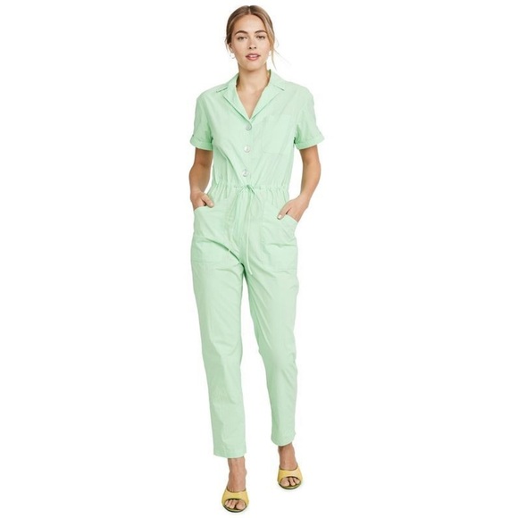 NWOT Rachel Antonoff Lime Green Cotton Draw String Jumpsuit Small - Picture 2 of 5
